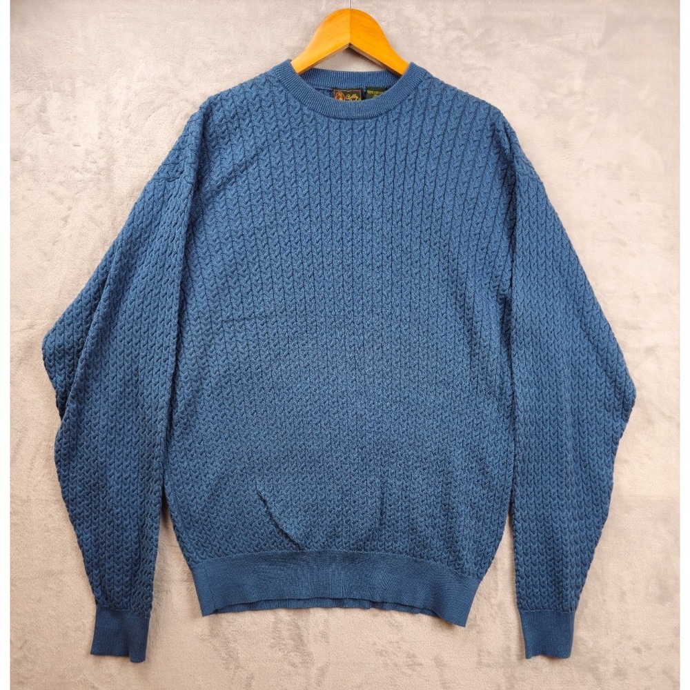 Bobby Jones Cable Knit Long Sleeve Sweater Blue Made in Hong Kong Men's XL Golf